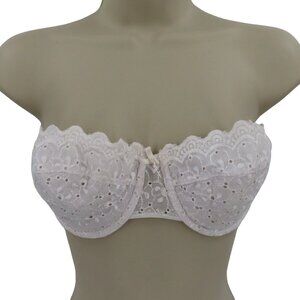 Gilligan & Omalley 36B Bra White Eyelet Lace Scallop Trim Strapless Underwire